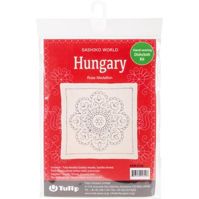 Tulip Sashiko World Hungary Stamped Embroidery Kit-Rose Medallion