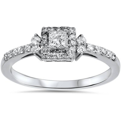 Pompeii3 3/8ct Princess Cut Diamond Vintage Halo Engagement Promise Ring 10K White Gold