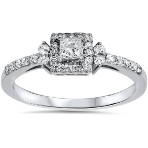 Pompeii3 3/8ct Princess Cut Diamond Vintage Halo Engagement Promise Ring 10K White Gold - 1 of 4