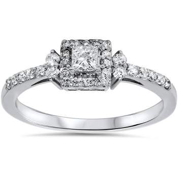 Pompeii3 3/8ct Princess Cut Diamond Vintage Halo Engagement Promise Ring 10K White Gold