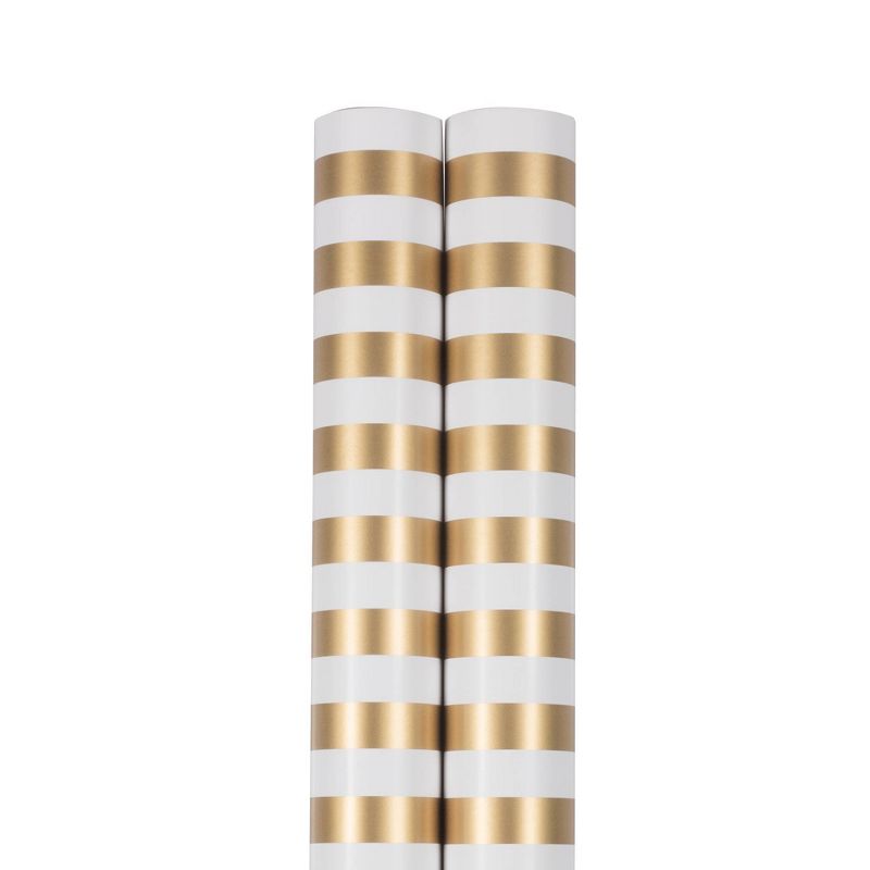 JAM Paper &#38; Envelope 2ct Striped Gift Wrap Rolls Gold, 2 of 6