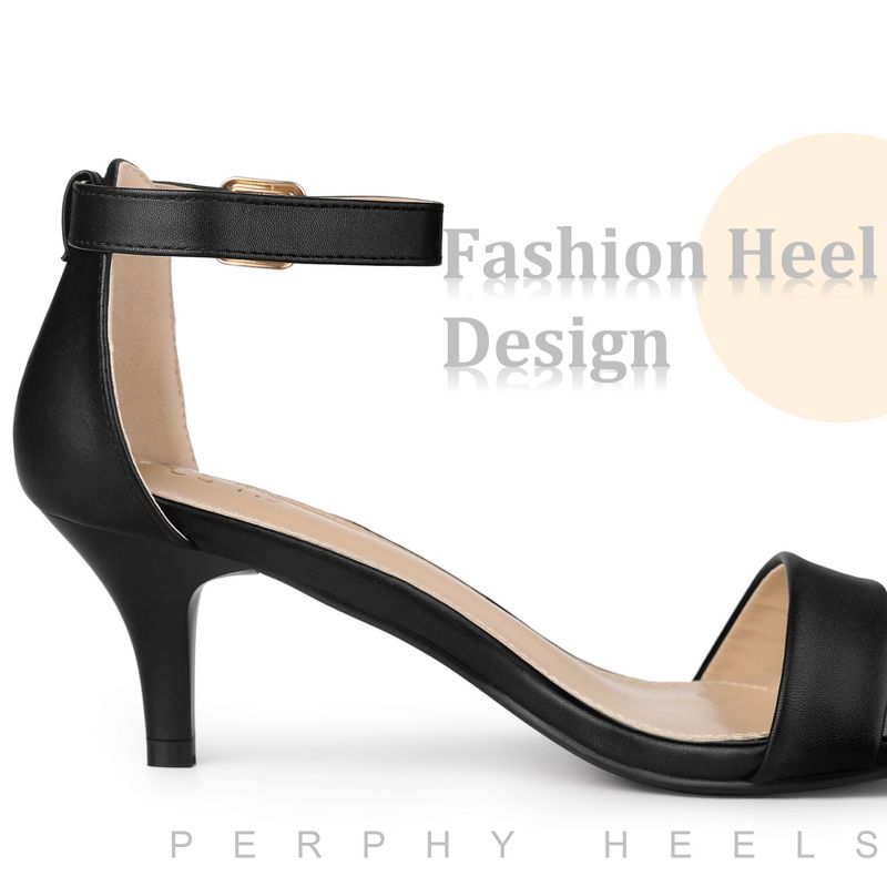Perphy Women's Open Toe Buckle Ankle Strap Kitten Heel Sandals, 4 of 5