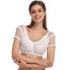 Women's White Off Shoulder Crop Top with Lace Sleeves Adjustable Drawstring Elastic Hem M - 4 of 4