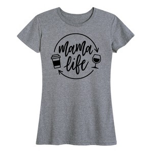 Women's - Instant Message - Mama Life Coffee Wine Short Sleeve Graphic T-Shirt - 1 of 4