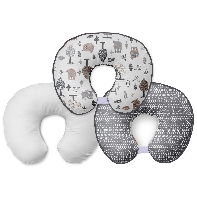 Bacati - 3 pc Owls Beige/Gray Neutral Hugster Feeding & Infant Support Nursing Pillow, 1 of 11