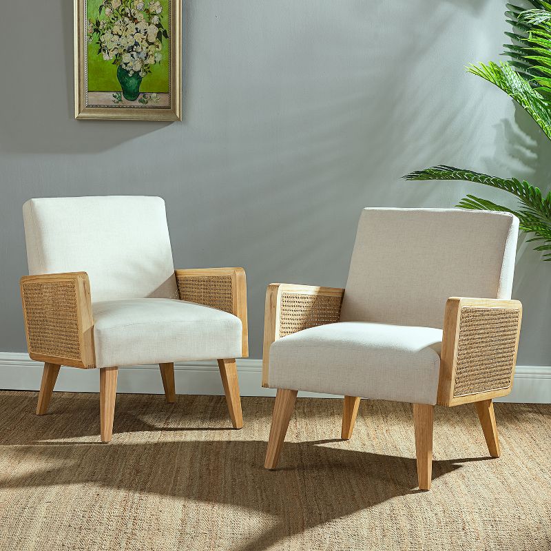 Chloé Cane Accent Chair with Rattan Armrest Upholstered Living Room Arm Chair Set of 2 | Karat Home, 4 of 13