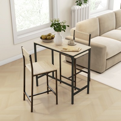 Oak and Black 3-Piece Industrial Pub Table Set with High-Back Stools