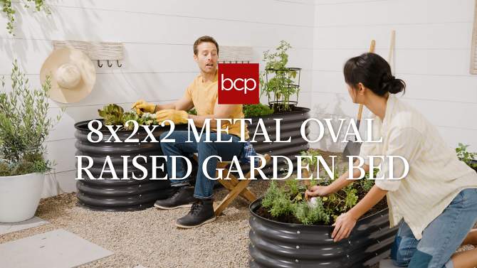 Best Choice Products 8x2x2ft Metal Raised Garden Bed, Oval Outdoor Planter Box w/ 4 Support Bars, 2 of 9, play video