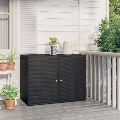 VidaXL Garden Storage Cabinet Black 39.4"x21.9"x31.5" Poly Rattan