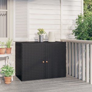 VidaXL Garden Storage Cabinet Black 39.4"x21.9"x31.5" Poly Rattan - 1 of 4