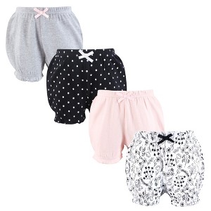 Hudson Baby Infant Girls Shorts Bottoms 4-Pack, Black White Floral - 1 of 4