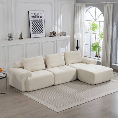 Convertible L-Shaped Sectional Sofa Bed,Corduroy Modular Couch with Memory Foam,No Assembly Required for Living Room or Apartment-Baofuwish