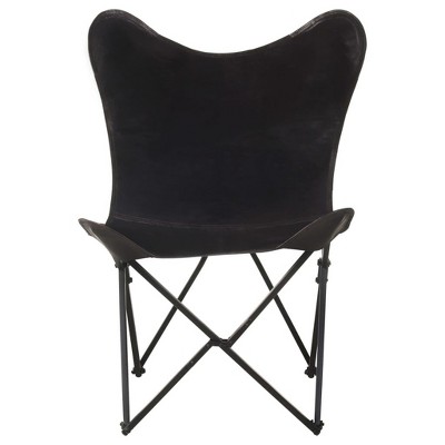 vidaXL - Black Foldable Butterfly Chair, Ergonomically Designed with Genuine Leather Seat and Durable Powder-Coated Iron Frame