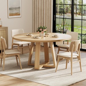 Round Dining Table for 4-6, 47" Circle Dining Room Table with Sturdy Cross Base, Farmhouse Wood Dining Table for Apartment Kitchen Living Room - 1 of 4