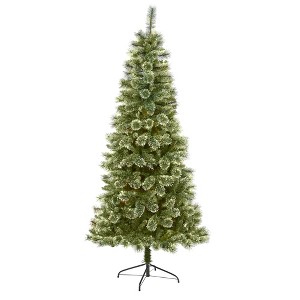 Nearly Natural 7-ft Wisconsin Slim Snow Tip Pine Artificial Christmas Tree with 652 Bendable Branches - 1 of 4