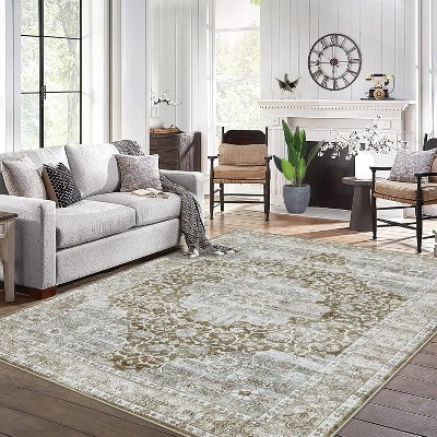 Oriental Machine Washable Rug Vintage Area Rug Non-Slip Floor Carpet Easy-Cleaning Rug for Bedroom Indoor Office Home Decor