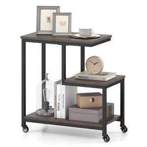 Costway 1/2 PCS Modern G-Shaped End Table Home 3-Tier Side Table with Storage Shelves Accent Table Gray/White/Brown - 1 of 4