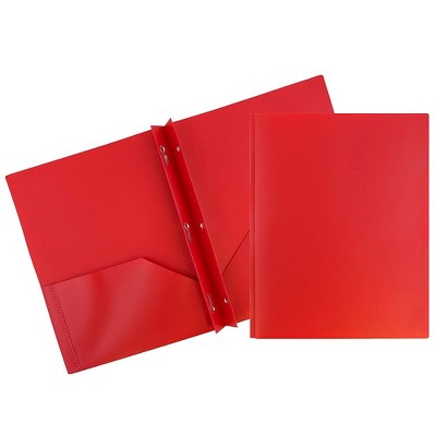 JAM Paper Plastic Two-Pocket School POP Folders w/Metal Prongs Fasteners Red 382ECREDB