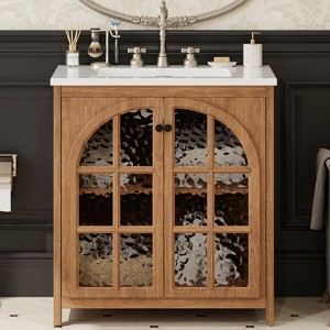 APRILSOUL31" Farmhouse Bathroom Vanity with Ceramic Sink, Vintage Rustic Bathroom Cabinet - 1 of 4