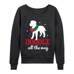 Women's - Instant Message - Doodle All the Way Lightweight French Terry Wide Neck Long Sleeve Graphic Shirt - 1 of 4