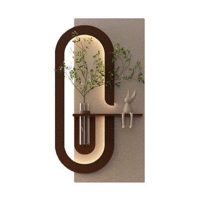 Vynxaria 3-Color LED Sandstone Wall Decor with Simulated Green Plants, 3D Sculpture, Glass Vase, Rabbit Statue, for Living Room, Bedroom, Hallway