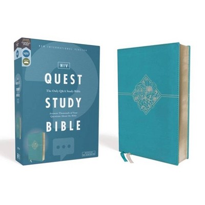 Niv, Quest Study Bible, Leathersoft, Blue, Comfort Print - by  Zondervan (Leather Bound)