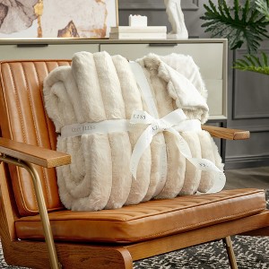 Cozy Bliss Faux Fur Plush Decorative Blanket,Cozy Warm Striped Throw - 1 of 4
