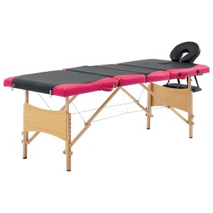 vidaXL Foldable Massage Table 4 Zones Wood Black and Pink - 1 of 4