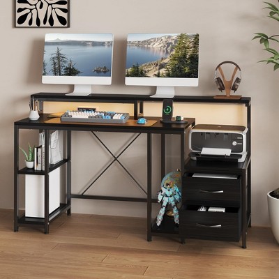 Home Office Desk with LED Light & Power Outlets