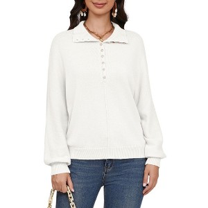 Coolmee Women's Knit Sweater Button Polo Collared Casual Fall Winter Pullover Sweater Tops - 1 of 4