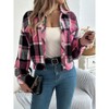 Clearlove Women's Button Down Flannel Plaid Shirt Jacket Oversized Vintage Shacket Long Sleeve Collared Work Casual Shirts Tops - 2 of 4