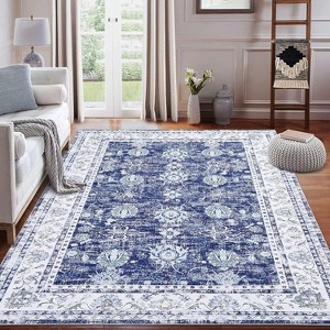 Vintage Floral Washable Runner Rug, Low Pile with Non-Slip Rubber Backing, Ideal for Kitchen, Hallways, Entryway, Living Room, and Bedroom Use. - 1 of 4