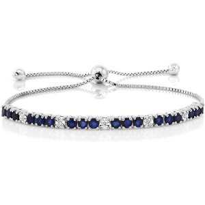 Sterling Silver Blue Sapphire & White Diamond Tennis Bracelet, 2.05 Ct Adjustable up to 9 Inch, Fine Jewelry for Women - 1 of 4