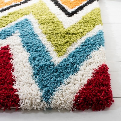 Ivory and Multi High Pile Shag Kids Area Rug