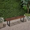 Lyngins Modern Rustic Outdoor Bench, Acacia Wood Outdoor Dining Bench, Closed Black Iron Legs, Slatted Surface, Patio Bench/Garden Bench for Backyard - 3 of 4