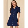 Allegra K Women's Button Up Collared Short Sleeve Washed Jean Demin Dress - 4 of 4
