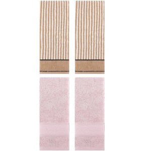 REGALWOVEN 4 Pcs Bathroom Decorative Cotton Soft Absorbent Sold Striped Hand Towel - 1 of 4