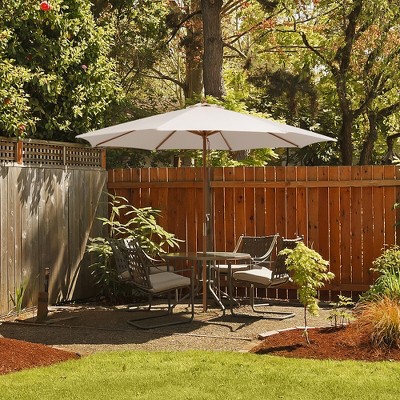 Beige 10ft Wooden Market Umbrella with Pulley System and Fabric Canopy