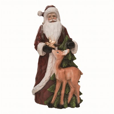 Transpac Resin Multicolor Christmas Carved Santa and Deer Figurine