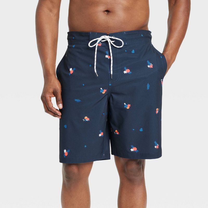 Men's 9" Sun Print E-Board Swim Shorts - Goodfellow & Co™ Navy Blue, 1 of 5