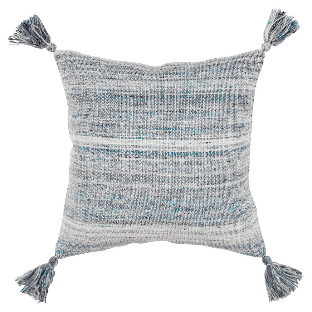 Photos - Pillow 20"x20" Oversize Tassel Striped Poly Filled Square Throw  Gray/White