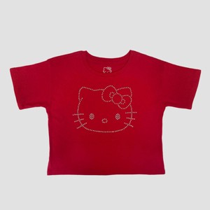 Girls' Hello Kitty Rhinestone Short Sleeve Graphic T-Shirt - Red - 1 of 3