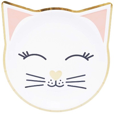 Blue Panda 48Pcs Cat with Gold Foil Disposable Paper Plates 9.5" x 9.9" for Birthday Party