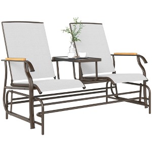 Outdoor 2-Person Glider Bench, Outside Glider Swing Chair Loveseat with Table, Steel Frame - 1 of 4