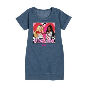 Girls' - Barbie - Friends Rock Graphic Short Sleeve Fleece Dress - 1 of 4