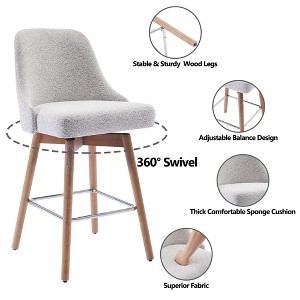 Swivel Bar Chair, with Backrest and Wooden Legs, Upholstered Fabric Bar Chair, 360 Degree Swivel Chair, for Home, Office, Bar, Coffee Shop - 1 of 4