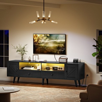 HDZNVF Wood TV Stand with Power Outlets, Modern Entertainment Center for TVs Black 70in W
