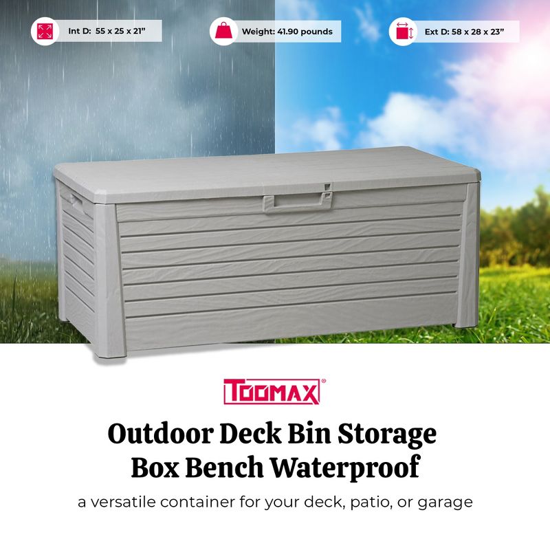 Toomax Florida UV Resistant Lockable Deck Storage Box Bench for Outdoor Pool Patio Garden Furniture & Indoor Toy Bin Container, 145 Gallon (Warm Grey), 3 of 7