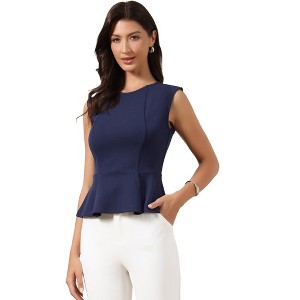 INSPIRE CHIC Women's Peplum Elegant Sleeveless Crew Neck Knit Flared Hem Work Office Blouses - 1 of 4