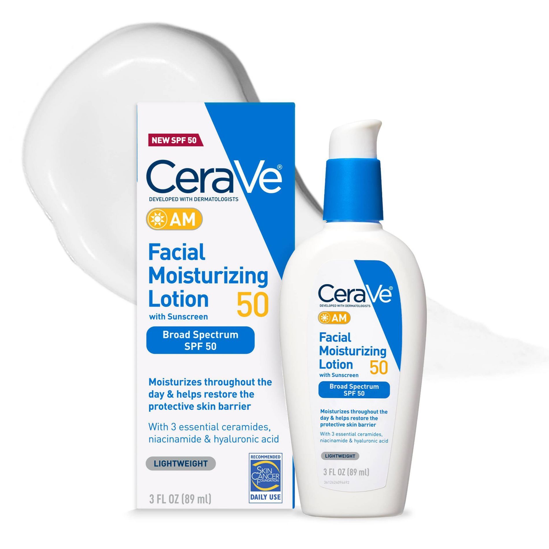CeraVe Facial Moisturizing Lotion AM SPF50 - 3 fl oz: Paraben-Free, Noncomedogenic, Contains Ceramides, Face Cream